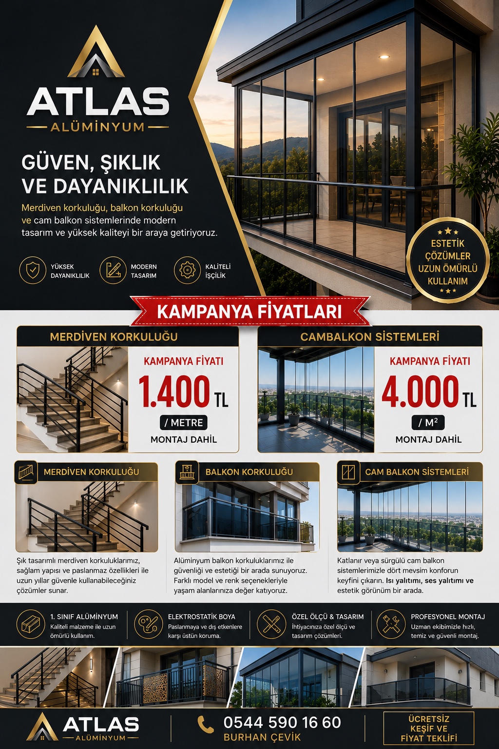 alüminyum korkuluk cam balkon